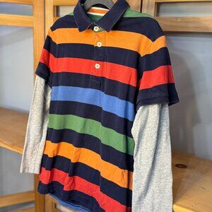 Mini Boden Boys Long Sleeve Striped Polo Shirt | Size 7–8Y